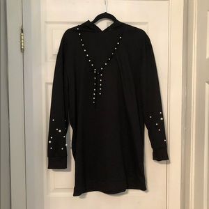 SHEIN black hoodie dress with white pearls